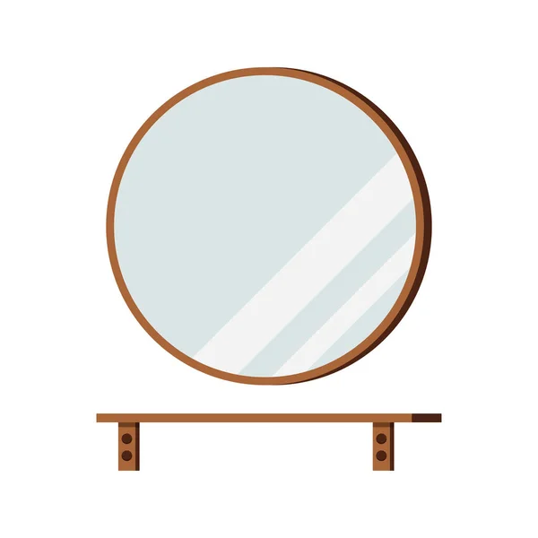 Miroir rond avec étagère isolée sur fond blanc . — Image vectorielle