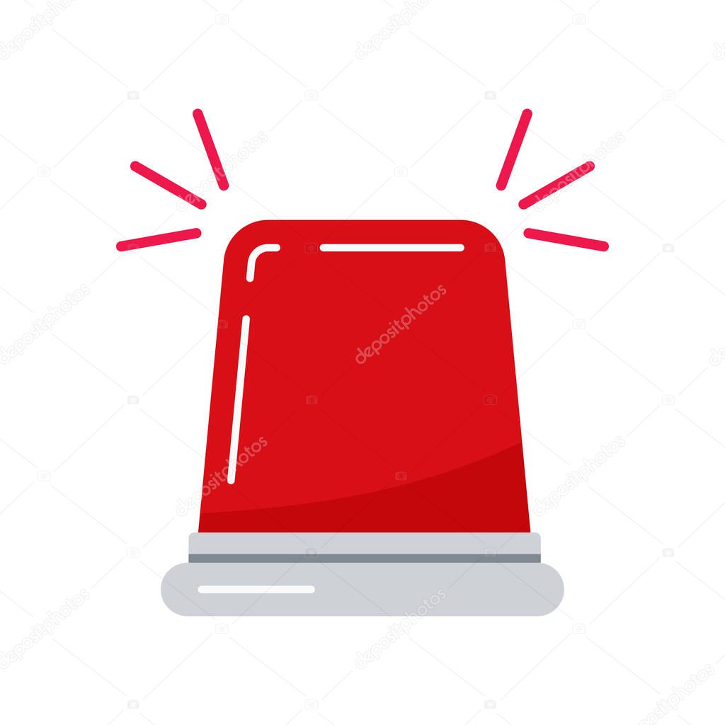 Red fire flasher siren vector icon isolated on white background. Single alert flashing light in a flat style. Warninh siren police or ambulance light vector illustration.