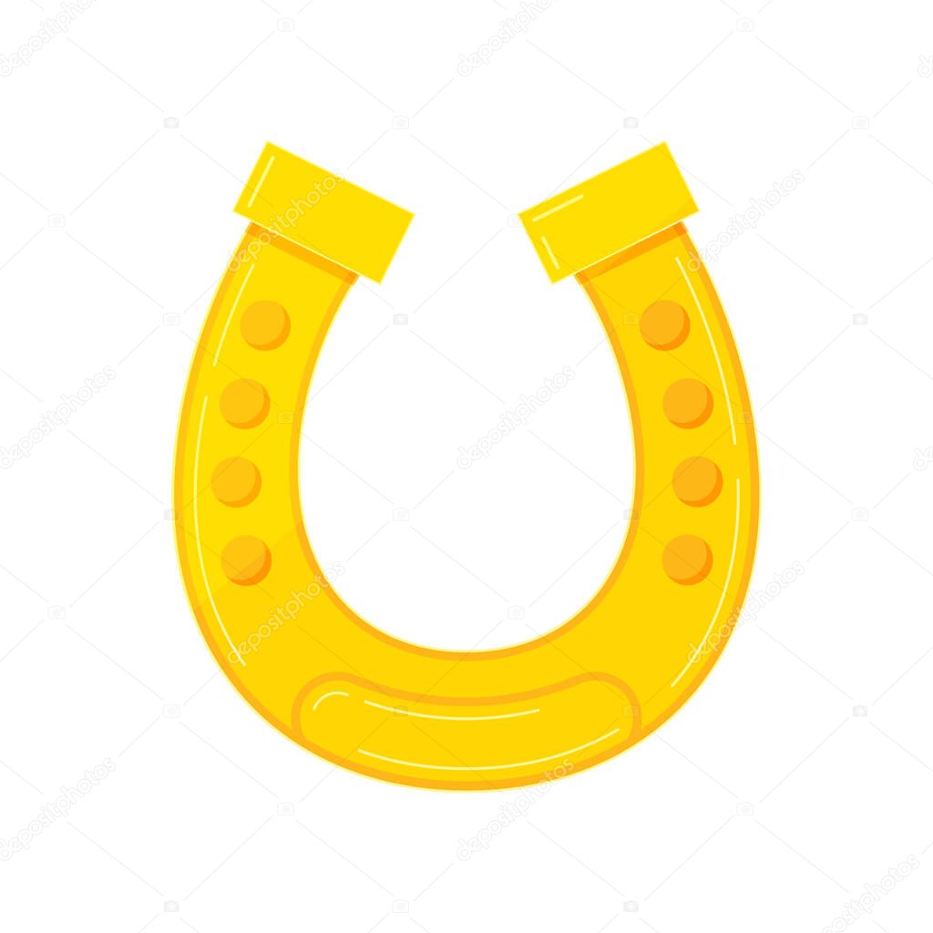 Gold horseshoe icon isolated on white background.