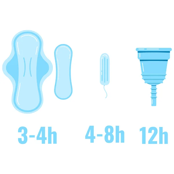 Servetter för kvinnor, hygienisk tampong, menstruation kopp ersättningstid infographic. — Stock vektor