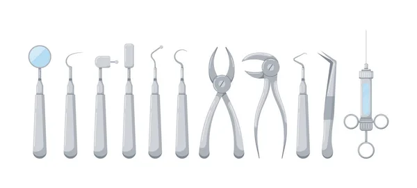 Conjunto de iconos de herramientas dentales aislados sobre fondo blanco . — Archivo Imágenes Vectoriales