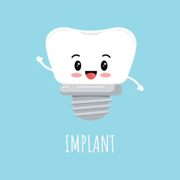 Cute dental implant tooth emoji icon isolated on white background. — Stock Vector