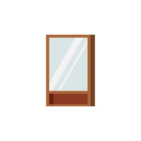 Träram rektangulär spegel med hylla och skåp för badrum isolerad på vit bakgrund. — Stock vektor