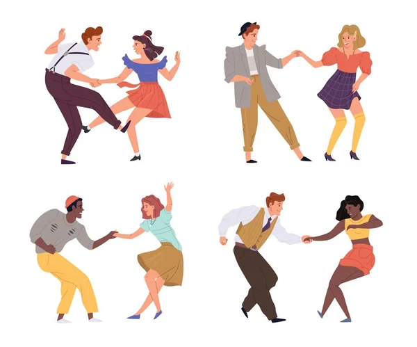 1950 1960 1970 Yıllarda Dans Eden Çiftlerin Vektör Çizimi Genç — Stok Vektör