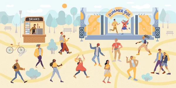 Illustration vectorielle danse gens festival d'été — Image vectorielle