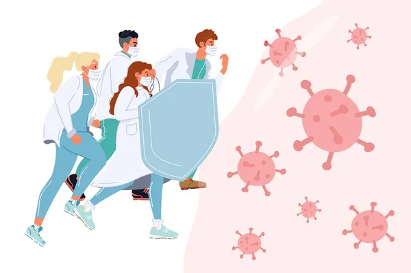 Dottore squadra combattere virus insieme riflettono attacco — Vettoriale Stock