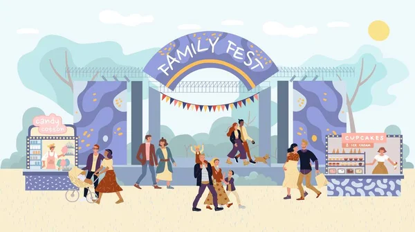 Οικογενειακές υπαίθριες δραστηριότητες φεστιβάλ σε λούνα παρκ — Διανυσματικό Αρχείο