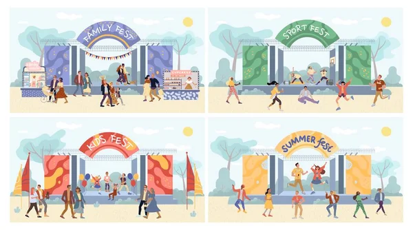 Different outdoor park fest activities for people — Stock Vector