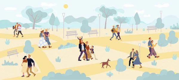 Knuffelen familie paar wandelen in park genieten van rust — Stockvector