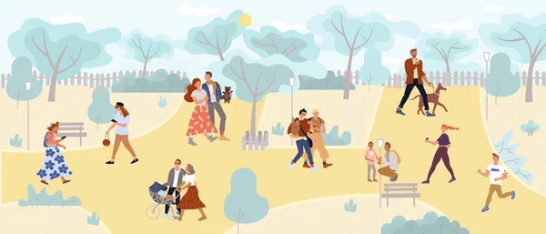 Vrienden, pasgetrouwden, eenzame mensen, familie in het park — Stockvector