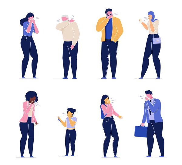 Sick people children have influenza symptoms set