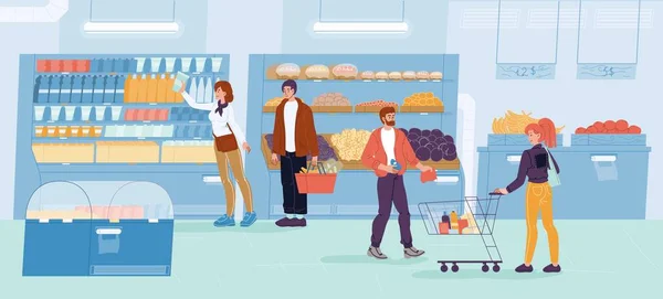 Shopping giornaliero in famiglia nel supermercato del supermercato — Vettoriale Stock
