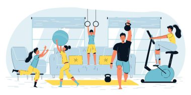 Mutlu aktif aile sporu ev aktiviteleri