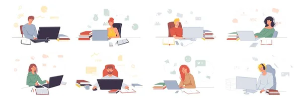 Menschen, die zu Hause mit Laptop arbeiten, im Büro — Stockvektor