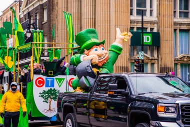 Montreal, Canada - March 17 2019 People celebrating the Saint Patrick`s Day Parade in Montreal downtown