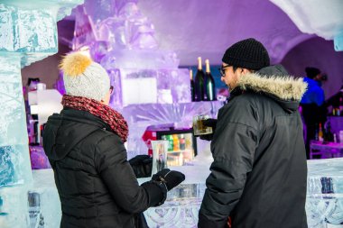 Quebec city, Canada - Feburary 17 2019: Interior of Ice Hotel in Quebec
