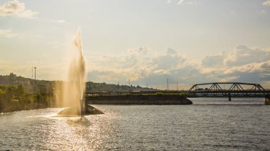 Saguenay, Canada - August 12, 2019: The huge fountain in Saguenay city