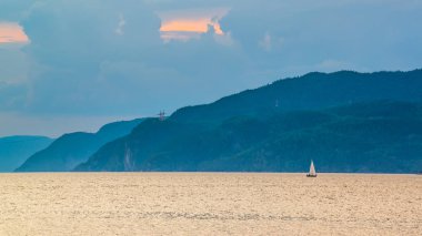 Saguenay River, Canada - August 18, 2019: Stunning panoramic view of Saguenay River Valley during sunset