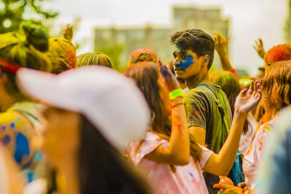 Montreal Canada August 2019 People Celebrate Holi Festival Throwing Color — Stok fotoğraf