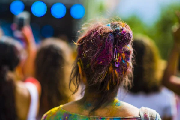 Montreal Kanada Sierpnia 2019 Ludzie Świętują Holi Festival Rzucając Kolorowe — Zdjęcie stockowe