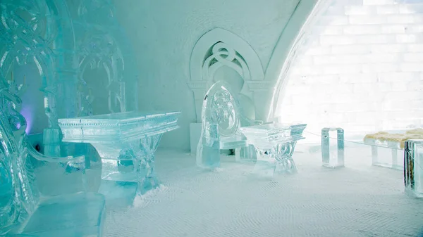 Quebec city, Canada - Feburary 17 2019: Interior of Ice Hotel in Quebec