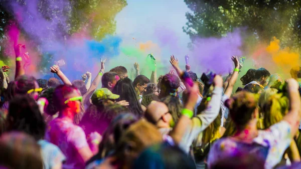 Montreal Canada August 2019 People Celebrate Holi Festival Throwing Color Stock Image