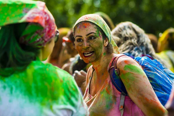 Montreal Canada August 2019 People Celebrate Holi Festival Throwing Color Stock Image