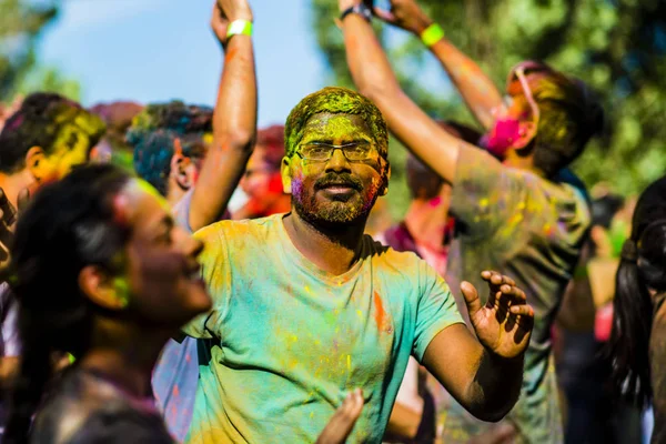 Montreal Canada August 2019 People Celebrate Holi Festival Throwing Color Royalty Free Stock Photos