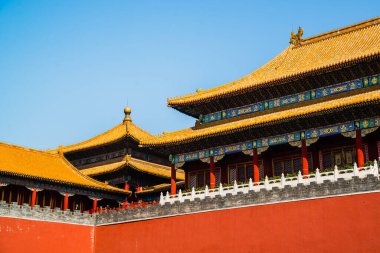 Beijing, China - April 7 2019: The royal palace pavillon in the forbiden city in Beijing