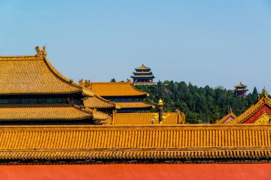 Beijing, China - April 7 2019: The royal palace pavillon in the forbiden city in Beijing