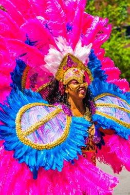 Montreal şehir merkezindeki Karayip geçit töreninde insanlar kutlama yapıyor.