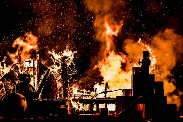 Montreal Canada August 2019 Impressive Lego Statue Burning Falla Festival — Stock Photo, Image