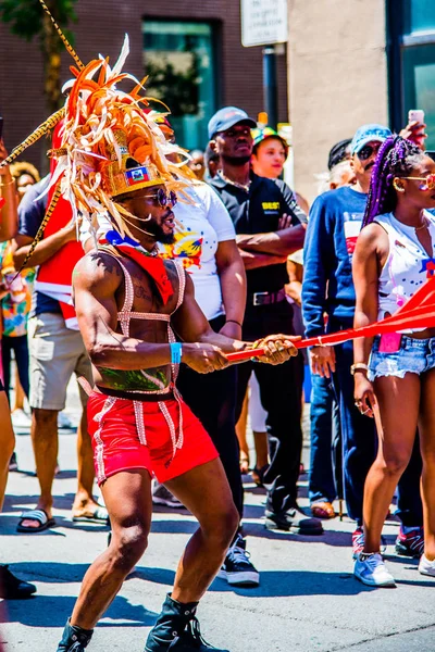 Pessoas Comemorando Desfile Caribe Centro Montreal — Fotografia de Stock