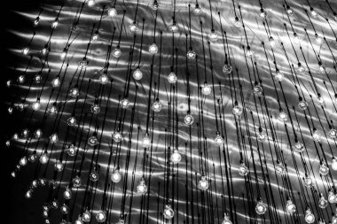 Bir sürü lambası olan siyah beyaz bir çelenk.