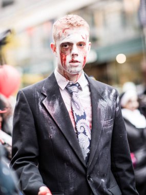 Montreal, Canada - October 28 2018: Annual Zombie Parade in downtown Montreal Canada clipart