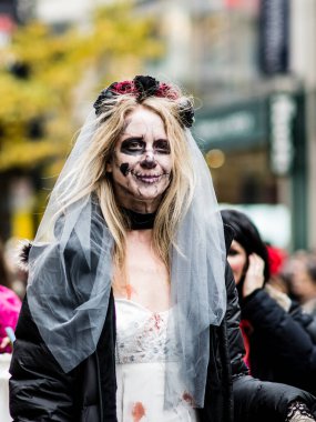 Montreal, Canada - October 28 2018: Annual Zombie Parade in downtown Montreal Canada clipart