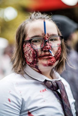 Montreal, Kanada - 28 Ekim 2018: Montreal Kanada şehir merkezinde yıllık Zombi Geçidi