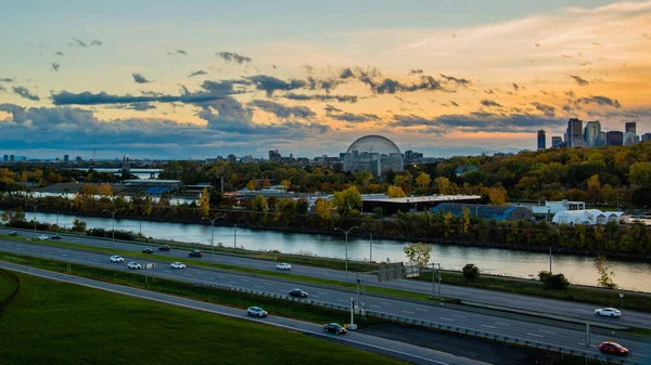 Montreal Kanada Října 2018 Pohled Ptačí Perspektivy Montreal Zahrnuje Biospheer — Stock fotografie