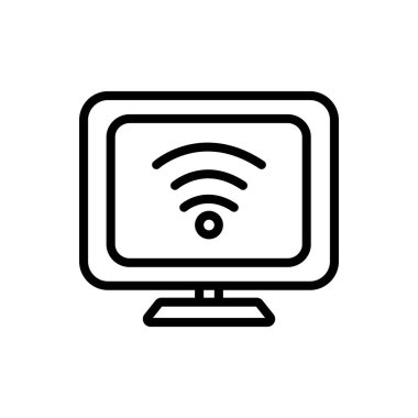 İzole edilmiş bilgisayar ve wifi çizgisi biçim vektör tasarımı