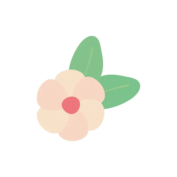 Flor blanca aislada con hojas de estilo plano icono de diseño vectorial — Vector de stock