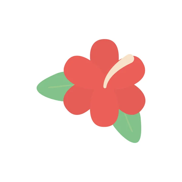 Μεμονωμένο κόκκινο λουλούδι με φύλλα επίπεδη στυλ εικονίδιο διανυσματικό σχεδιασμό — Διανυσματικό Αρχείο