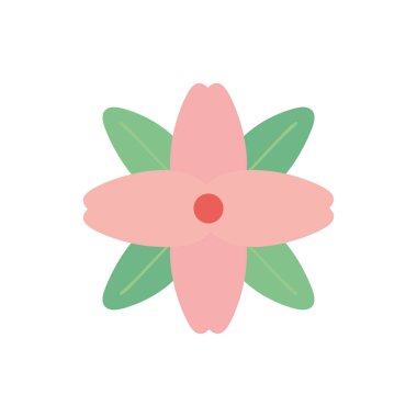 Yapraklar düz stil vektör tasarımlı izole pembe çiçek