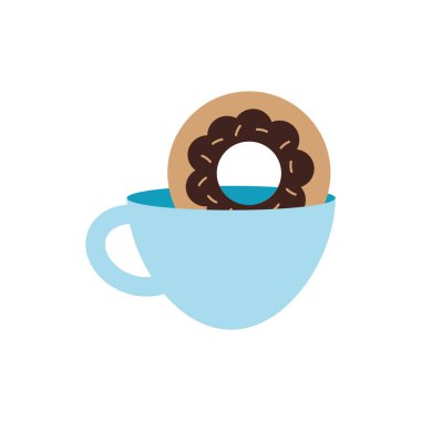 İzole kahve fincanı ve donut yassı ikon vektör tasarımı