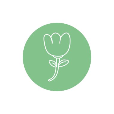 Flower inside green circle line block style icon set vector design