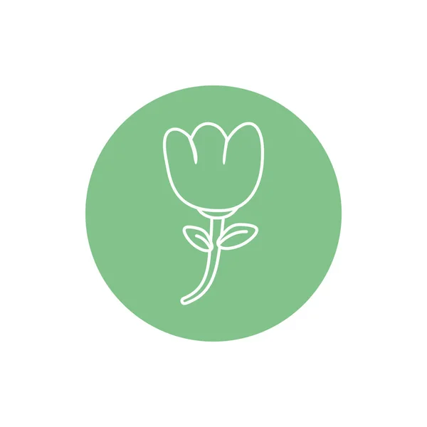 Flor dentro verde círculo línea bloque estilo icono conjunto vector diseño — Vector de stock