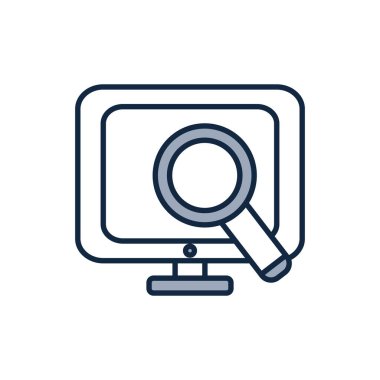 Isolated digital computer and lupe half line half color style icon vector design