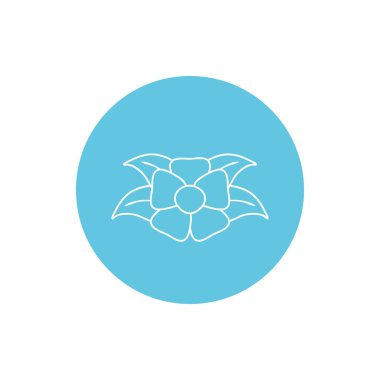 Flower inside blue circle line block style icon set vector design