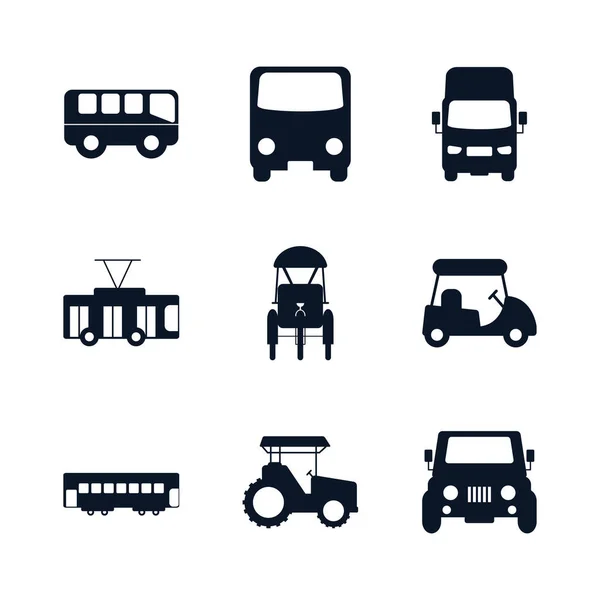 Isolated transportation vehicles silhouette style icon set vector design — Stock Vector