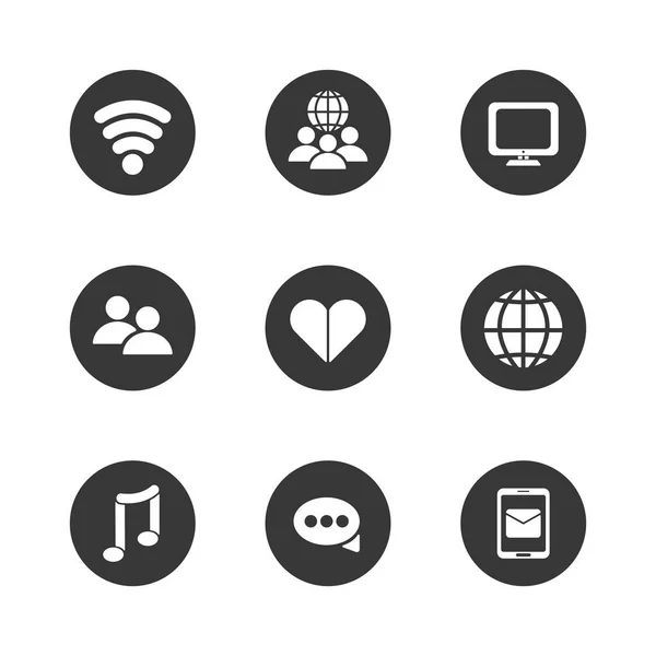 Bloque de medios sociales estilo plano icono conjunto de diseño de vectores — Archivo Imágenes Vectoriales