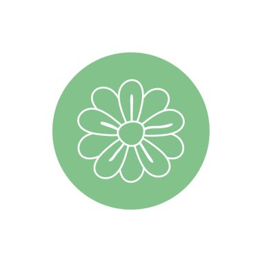 Flower inside green circle line block style icon set vector design